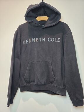 Kenneth Cole Hoodie Men's Large Black Logo Graphic Y2k Streetwear Sweatshirt